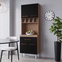 Ver imagem 1 de Armario Savana Preto 4 Portas 1 Gaveta MDP 60cm Marrom