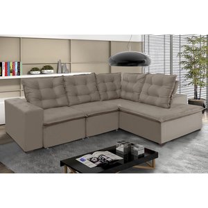 Sofá de Canto Montreal Retrátil, Reclinável, 4 Lugares 2,70x2,10 Metros, Chaise Fixo, Pillow Top, Ca