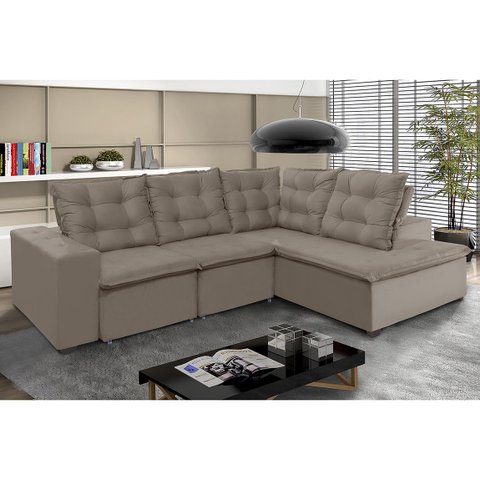 Sofá de Canto Montreal Retrátil, Reclinável, 4 Lugares 2,70x2,10 Metros, Chaise Fixo, Pillow Top, Ca