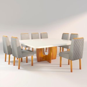Sala de Jantar 135x135 MDF/Vidro 8 Cadeiras Stella Bom Pastor