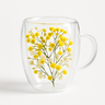 Caneca Xícara 350ml Chá Café Parede Dupla de Vidro com Flores Primavera Decorativas Presente:amarelo - 1
