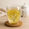 Caneca Xícara 350ml Chá Café Parede Dupla de Vidro com Flores Primavera Decorativas Presente:amarelo - 2