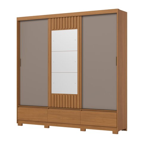 Guarda Roupa Casal 03 Portas Deslizantes Flex com Espelho 03 Gavetas Externas Delvin D349 Cinamomo o