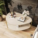 Ver imagem 1 de Mesa Lateral Design Orgânico 2 Níveis Mdf Off White Sala Estar Moderna Luxo