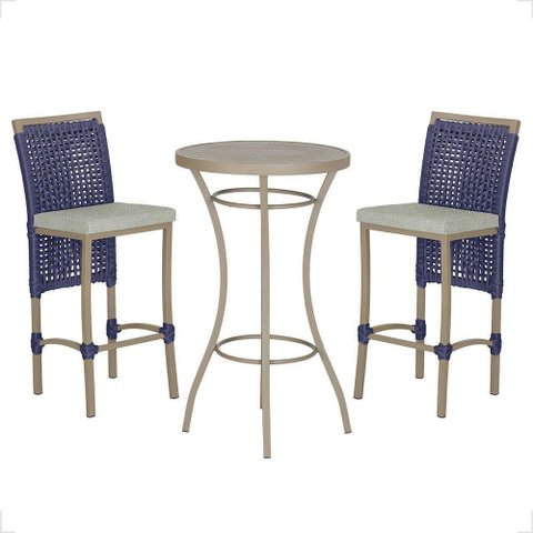 Mesa Bistrô 2 Banquetas Roma Fendi Corda Náutica 3 Trama Azul