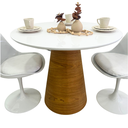 Ver imagem 2 de Mesa de Jantar Redonda 80 Cm Tampo Laca Branca Base Freijó Horizontal