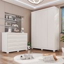 Ver imagem 1 de Conjunto Quarto Infantil Guarda-roupa 4 Portas 3 Gavetas e Cômoda 8 Gavetas Alice Espresso Móveis