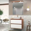 Ver imagem 1 de Gabinete para Banheiro com Cuba e Espelheira com Led 80cm Mdf Freijo com Branco Dubai - On Móveis