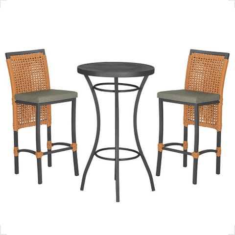 Mesa Bistrô e 2 Banquetas Roma Preta Corda Náutica Estofado 8 Trama Original