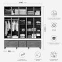 Ver imagem 4 de Guarda-roupa Tripartido 10 Portas 6 Gavetas Berlim Freijó Madeira Pinus - Cavazotto
