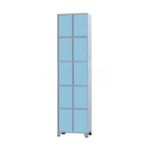 Armário Roupeiro de Aço 10 Portas para Vestiário Azul Claro com Chave