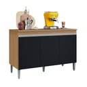 Ver imagem 1 de Balcão Gabinete Cozinha Manu 120cm 3 Portas com Tampo Mdp Multiuso Amêndoa Preto - Desk Design