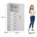 Ver imagem 4 de Guarda Roupa Solteiro 3 Portas com Pés e Cômoda Marabá Branco Brilho - Santos Andirá
