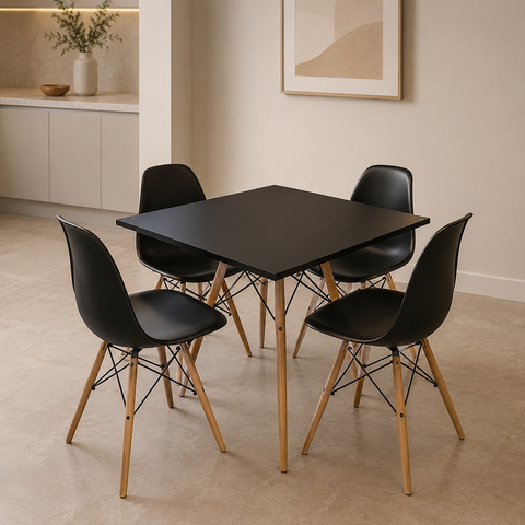 Conjunto Eames Eiffel Mesa + Cadeiras Conjunto para Sala e Cozinha Tampo Quadrado 70cm 4 Cadeiras