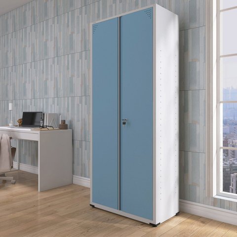 Armário de Aço 2 Portas com Chave 4 Prateleiras AP402 Cinza/Azul Dali