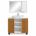 Ver imagem 5 de Kit Banheiro Gabinete Premium 2 Portas com Espelheira Cannes - Gab. Branco/Ripado Nat + Esp. Branco