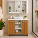Ver imagem 3 de Kit Banheiro Gabinete Premium 2 Portas com Espelheira Cannes - Gab. Branco/Ripado Nat + Esp. Branco