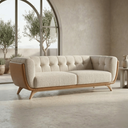 Ver imagem 3 de Sofá 2 Lugares 180cm Retrô Pés de Madeira Luxo Premium Estofado em Bouclé e Courino Sala e Recepção