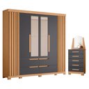 Ver imagem 1 de Guarda Roupa Casal Doble com Espelho 06 Portas e Cômoda New Veneza Freijo Titanium - Móveis Albatroz