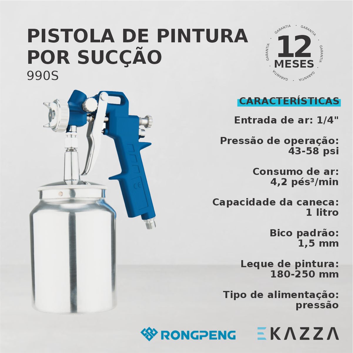 Pistola de Pintura por Sucção 990S - Alta Pressão - RONGPENG - 4