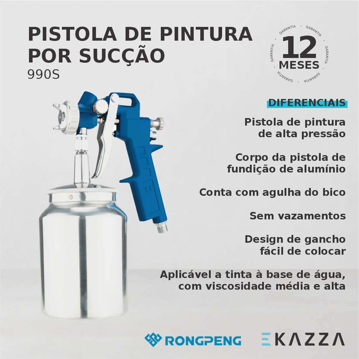 Pistola de Pintura por Sucção 990S - Alta Pressão - RONGPENG - 3