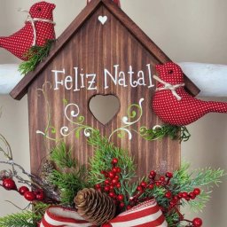 Placa de Madeira Feliz Natal Passarinho 56x39cm - 3