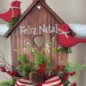 Placa de Madeira Feliz Natal Passarinho 56x39cm - 3