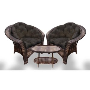 Conjunto de Poltronas Fibra Sintética 19 - 2 Poltronas + 1 Mesa Centro - Tecido Duna Marrom