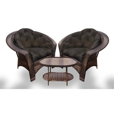 Conjunto de Poltronas Fibra Sintética 19 - 2 Poltronas + 1 Mesa Centro - Tecido Duna Marrom