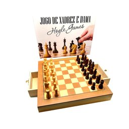 Jogo De Xadrez Dama Tabuleiro Em Madeira Com Gaveta 39X39 Cm - 1