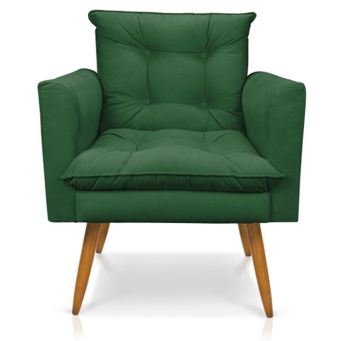 Poltrona Olivia Suede Verde Pés Palito Castanho - Pallazio
