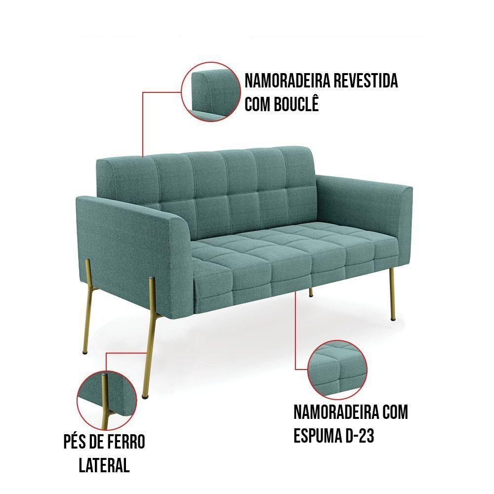 Namoradeira e Poltrona Pé de Ferro Dourado Elisa Bouclê Verde Ment D03 - D'rossi - 8