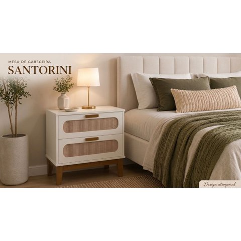Mesa de Cabeceira Santorini 60cm Branco com Gavetas Estilo Retro