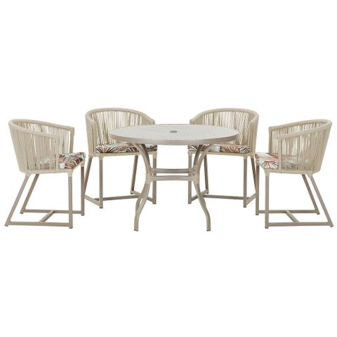 Mesa com 4 Cadeiras de Jantar Roma 100cm e Noronha em Aluminío Fendi Corda Nautica Estofado 6 Trama