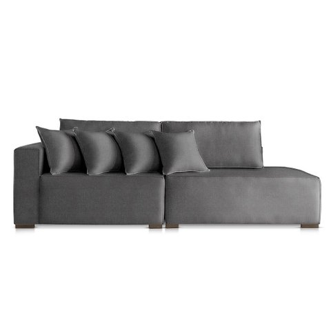 Sofá Toronto 1,90m Linho Cinza com Almofadas Decorativas - Conforto Premium - Braço Direito ou Esque
