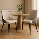 Ver imagem 3 de Kit 2 Cadeiras de Jantar Estofada Torino Design Italiano Costuras Geométricas Base em Metal - Bege-
