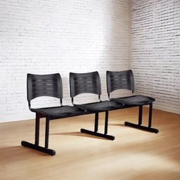 Cadeira para Escritorio 3 Lugares Salas Espera Recepção Cor Preta - 1