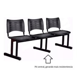 Cadeira para Escritorio 3 Lugares Salas Espera Recepção Cor Preta - 4