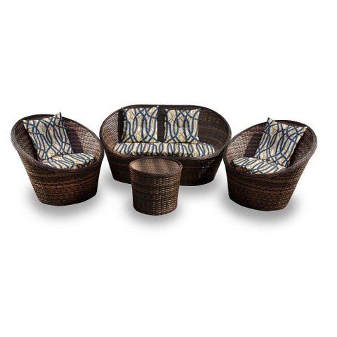 Conjunto de Sofás Fibra Sintética Buenos Aires - 1 Sofá 2 L + 2 Poltronas + 1 Mesa Centro - Tecido C