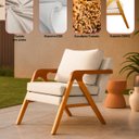 Ver imagem 5 de Poltrona Sala Decorativa Stella Estofada Linho Bege Base Madeira Castanho - Arkell