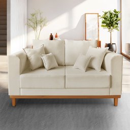 Sofá Namoradeira Viena 02 Lugares Com Almofadas Decorativa Suede Bege - Madeira Prima Deccor - 2