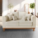 Ver imagem 2 de Sofá Namoradeira Viena 02 Lugares Com Almofadas Decorativa Suede Bege - Madeira Prima Deccor