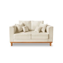 Sofá Namoradeira Viena 02 Lugares Com Almofadas Decorativa Suede Bege - Madeira Prima Deccor - 1