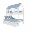 Ver imagem 2 de Beliche Casal/ Solteiro Casinha Encantada com 02 Gavetas Madeira Maciça Branco/ Azul Housin