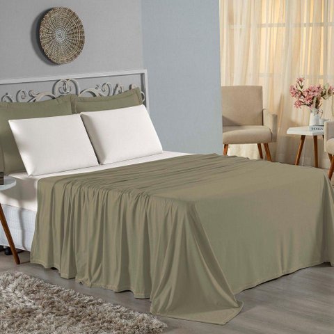 Jogo de Cama Casal Viúva Nobre 4 Peças Malha 100% Algodão - Avelã / Palha