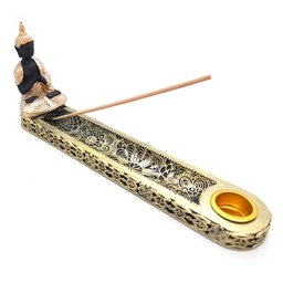 Incensário Vareta Buda Gold com Porta Velas Preto e Dourado - 2