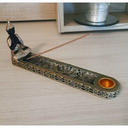 Incensário Vareta Buda Gold com Porta Velas Preto e Dourado - 4