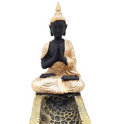 Incensário Vareta Buda Gold com Porta Velas Preto e Dourado - 3