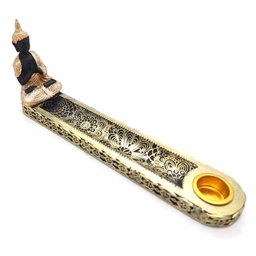 Incensário Vareta Buda Gold com Porta Velas Preto e Dourado - 1