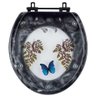 Assento Sanitário Decorado Oval Convencional Preto com Borboleta Azul com Ferragem Preta - 1
